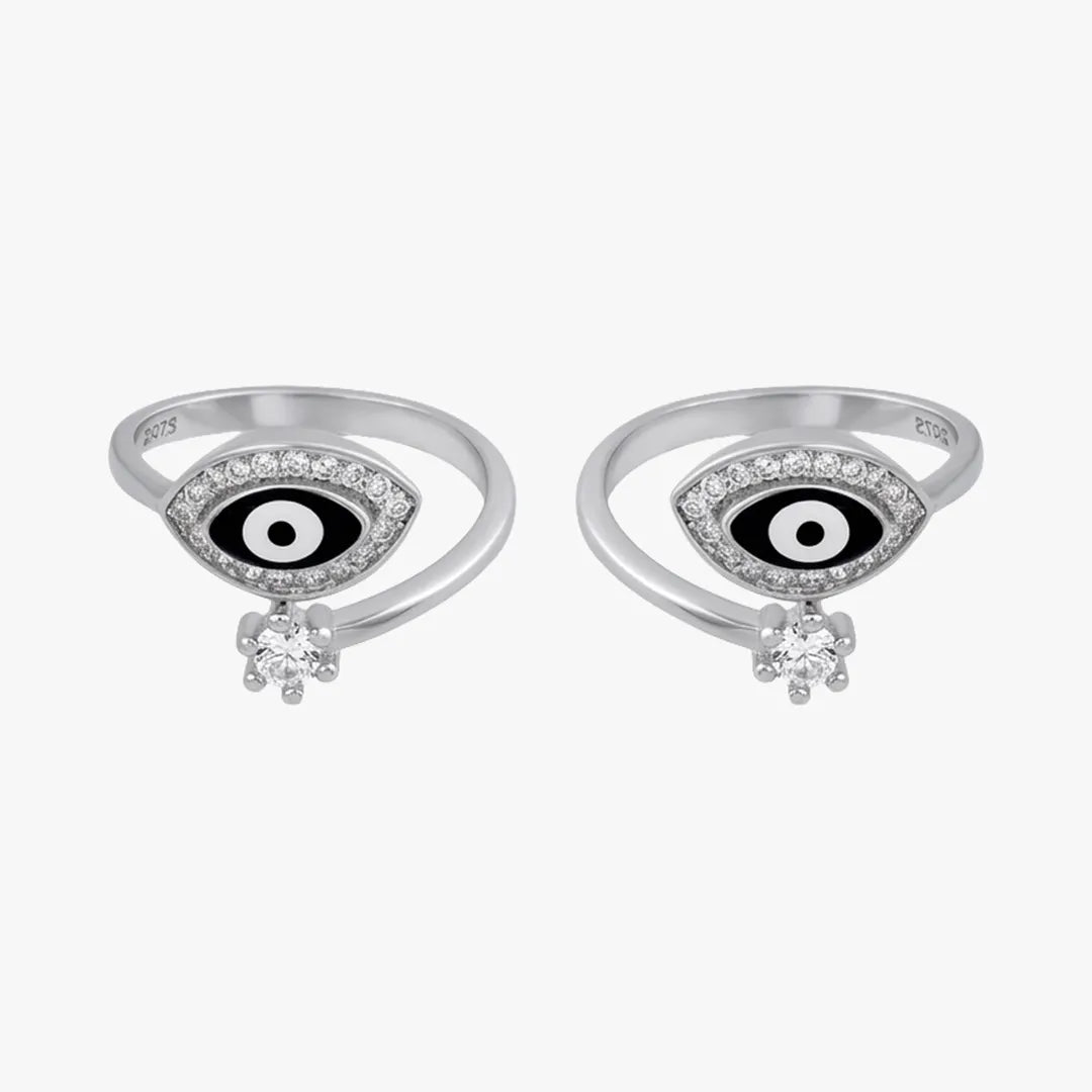 925 black eye toe ring for women