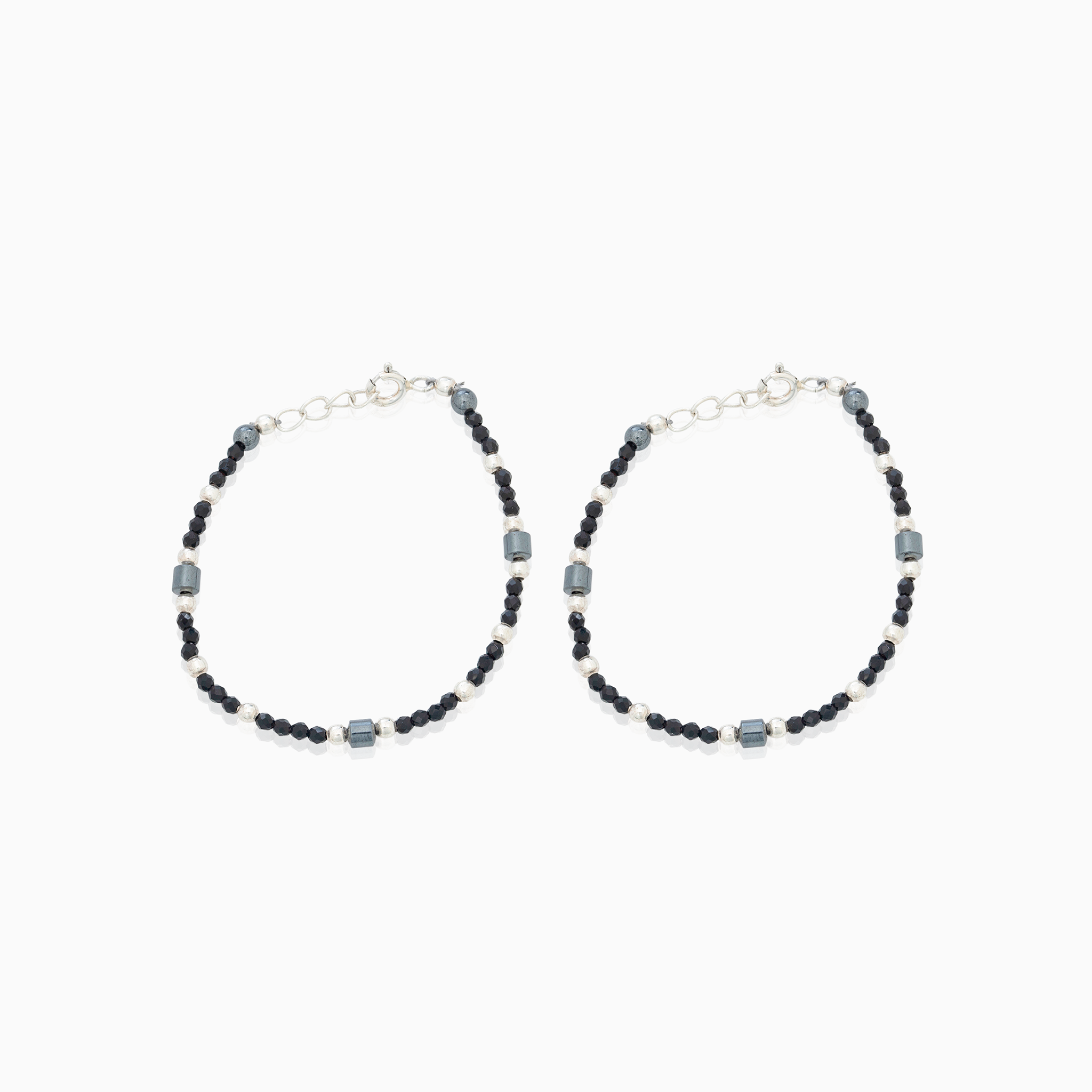 925 silver black bead anklet