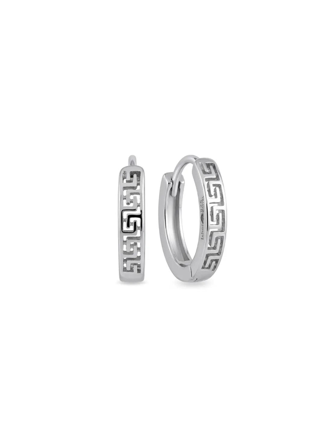 925 sterling silver Greek key hoop earrings