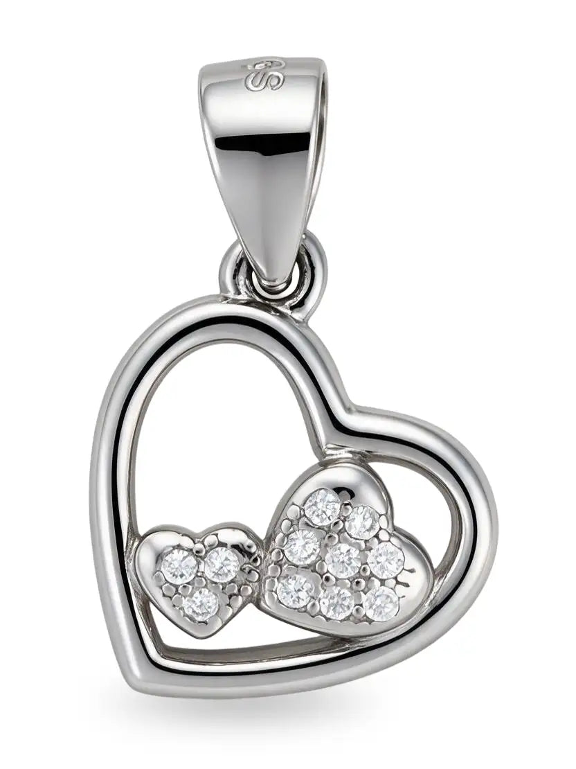 925 sterling silver double heart pendant