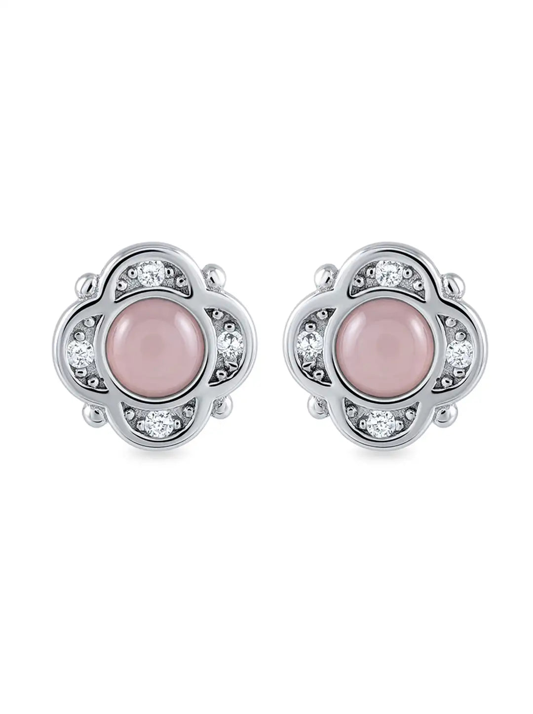 925 sterling silver pink stone stud earrings