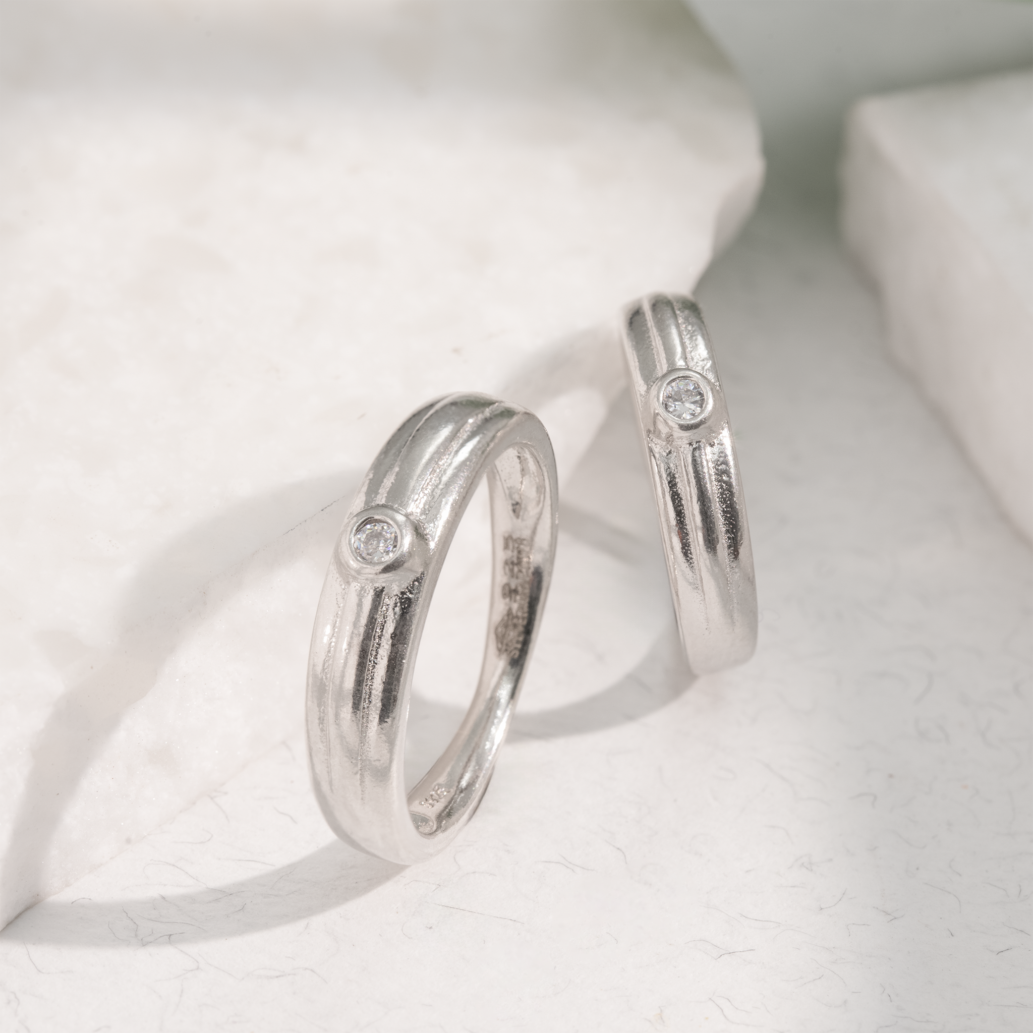 925 sterling silver single stone couple rings