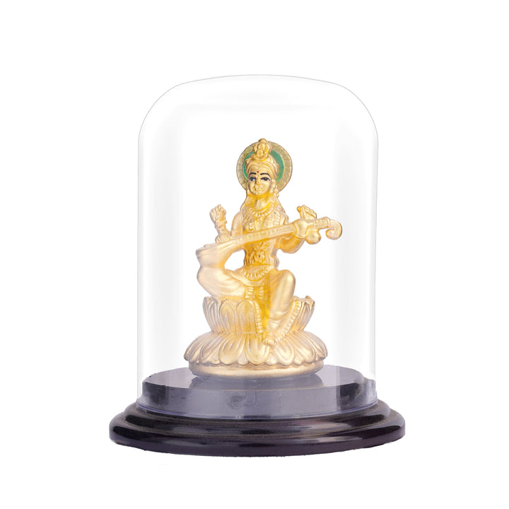 999 Silver 24Kt Gold Plated Saraswathi Idol in Glass Case