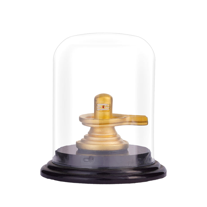 999 Silver 24Kt Gold Plated Shiva Lingam Idol in Glass Dome