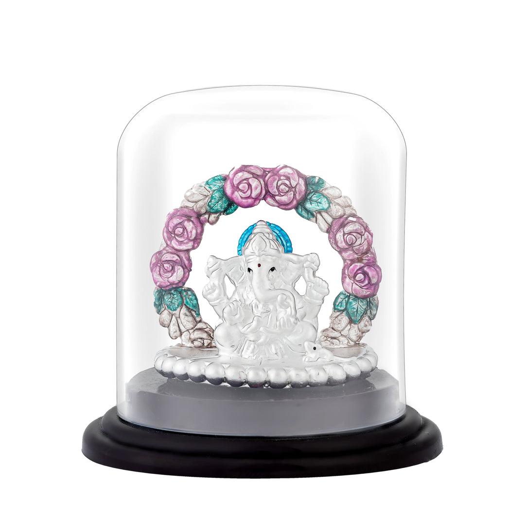 999 Silver Ganesha Idol with Floral Arch Design