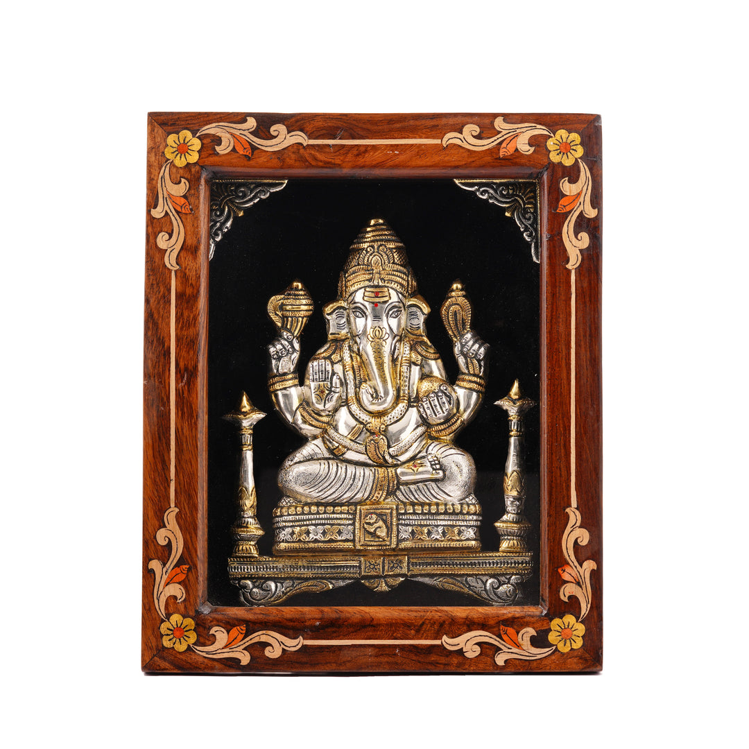 999 Silver Vinayakar Enamel Frame for Home Décor
