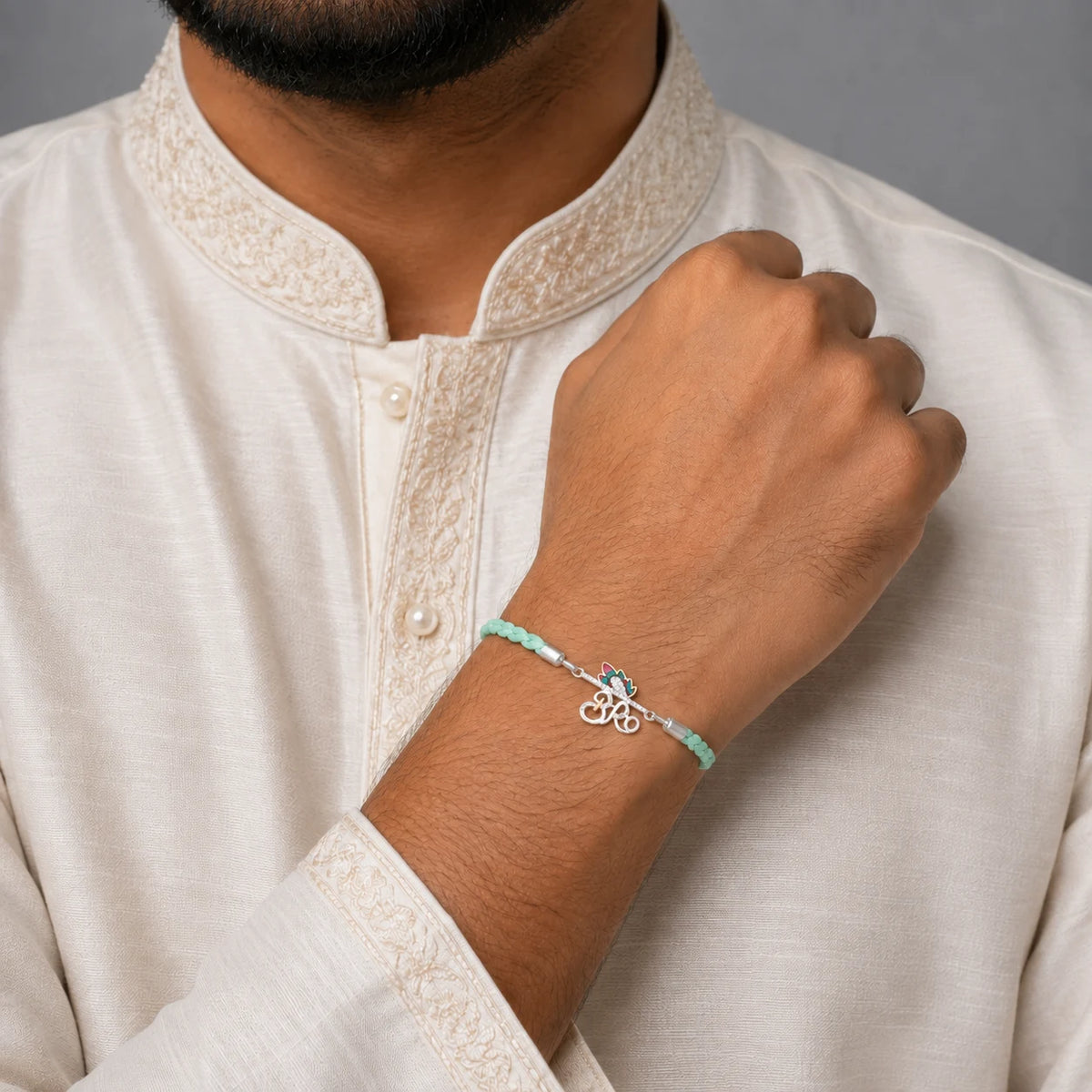 Adjustable 925 Silver BR with CZ stone Rakhi