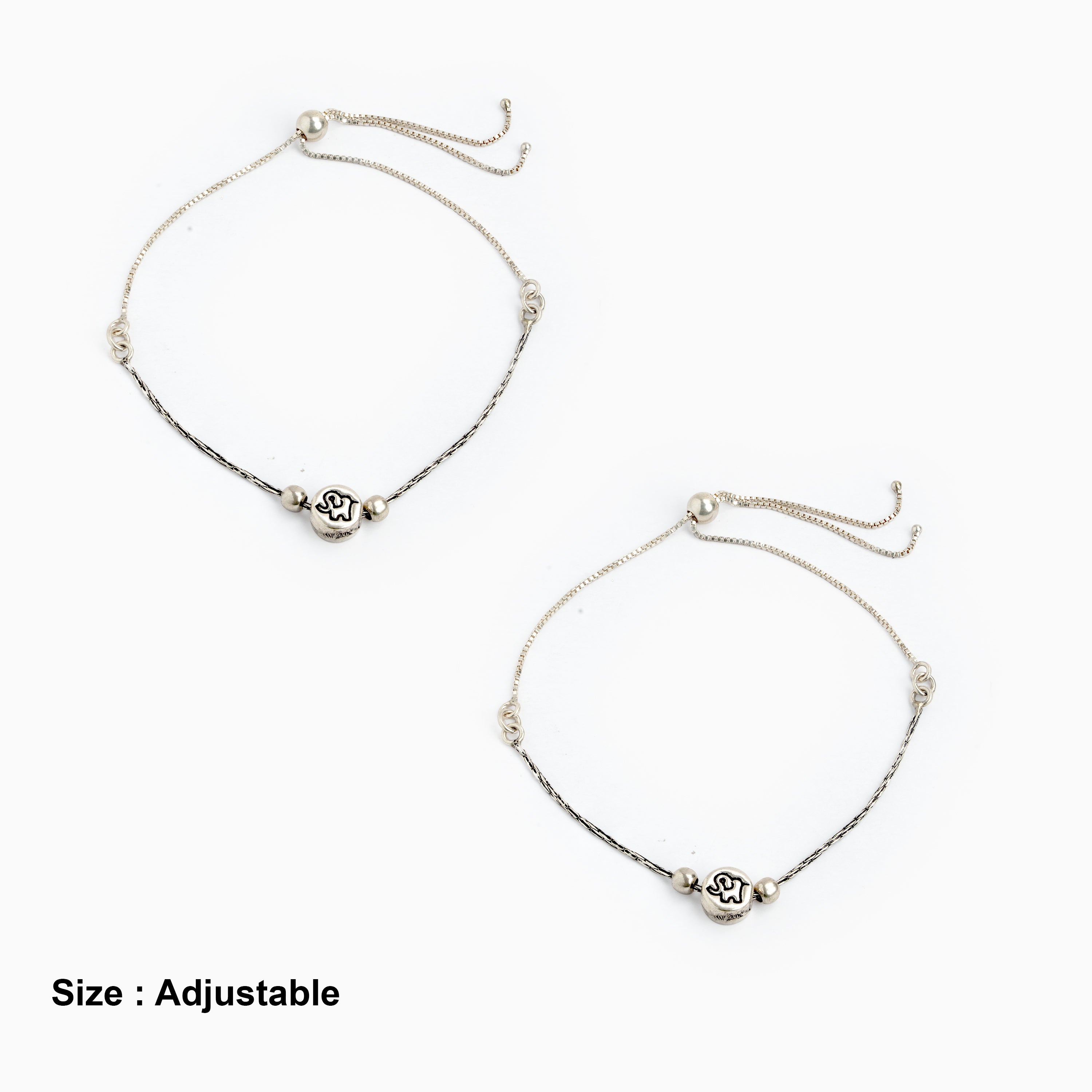 Adjustable 925 Sterling Silver Elephant Charm Anklet Ishna