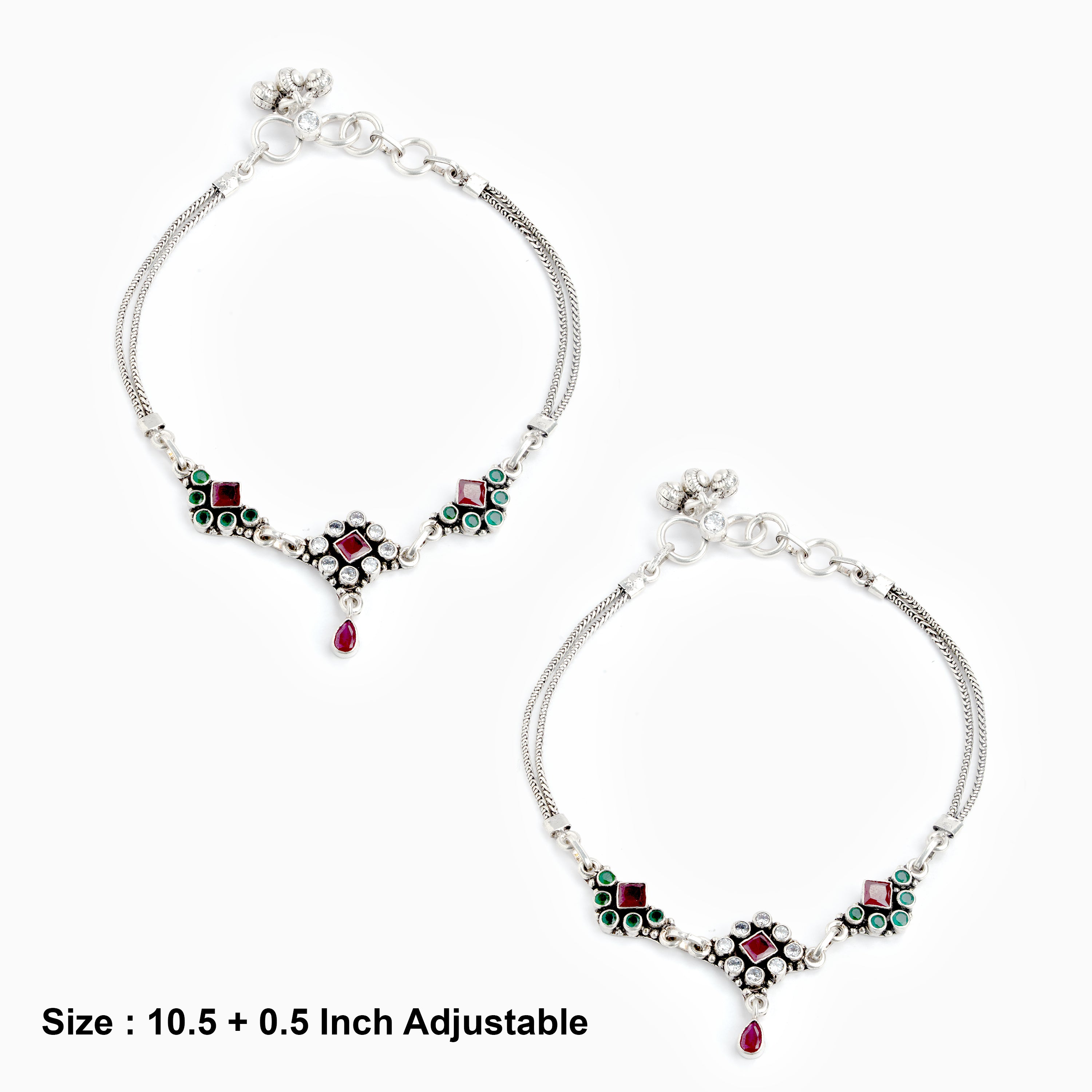 Adjustable 925 Sterling Silver Floral Anklet Coloured Stones Ishna