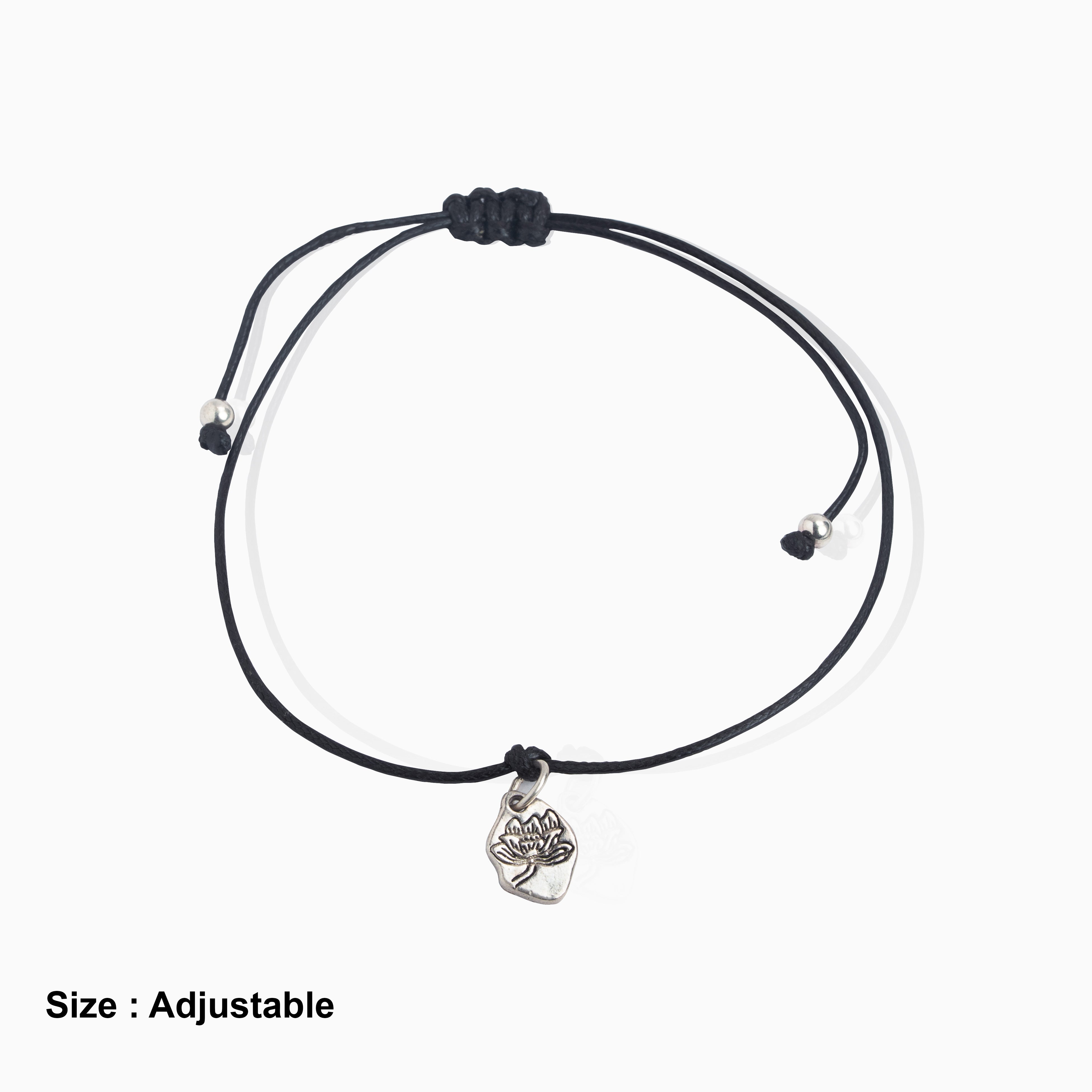 Adjustable Black Thread Lotus Motif Anklet Ishna