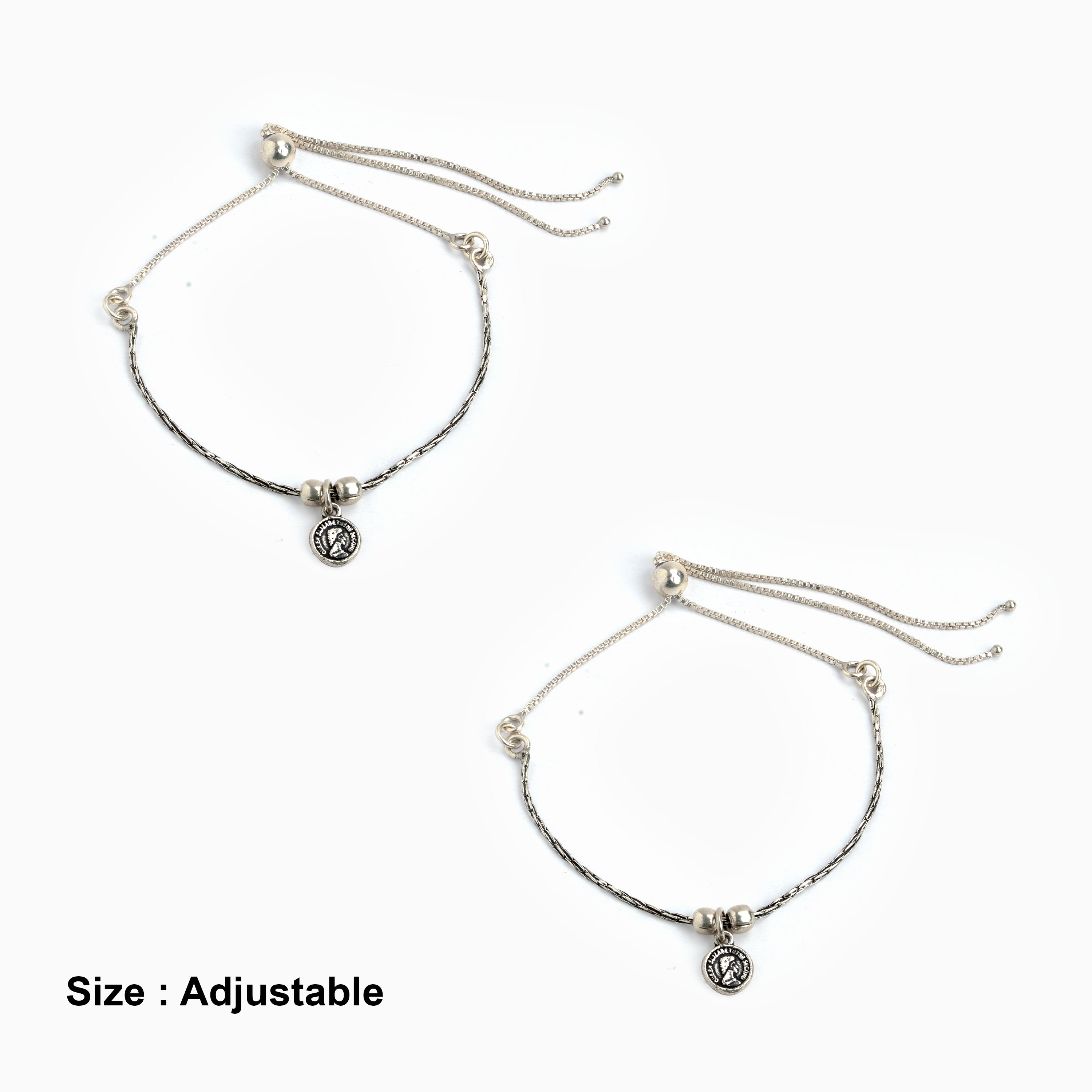 Adjustable Queen Elizabeth Charm Anklet in 925 Sterling Silver Ishna