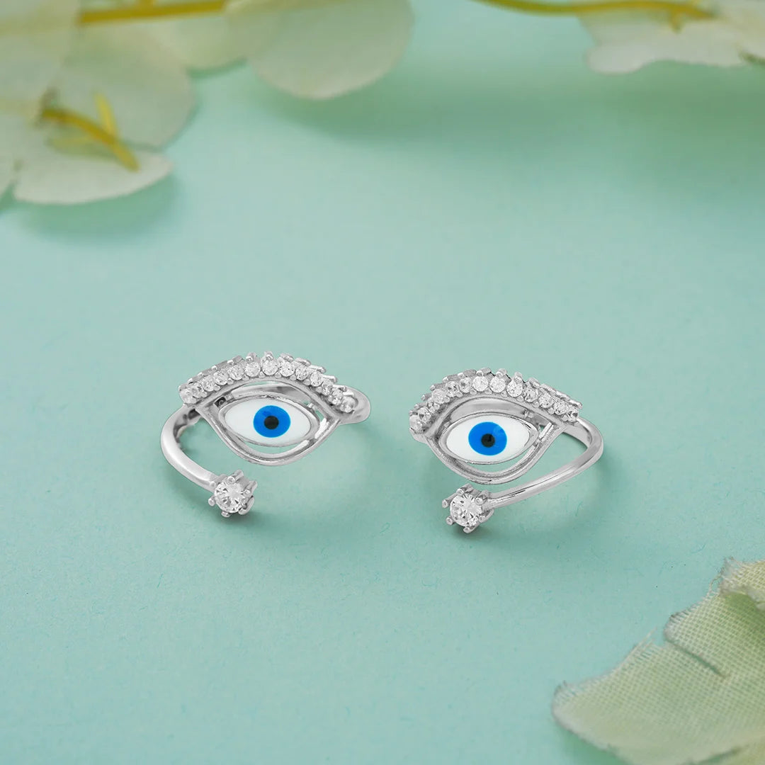 Adjustable blue evil eye toe rings