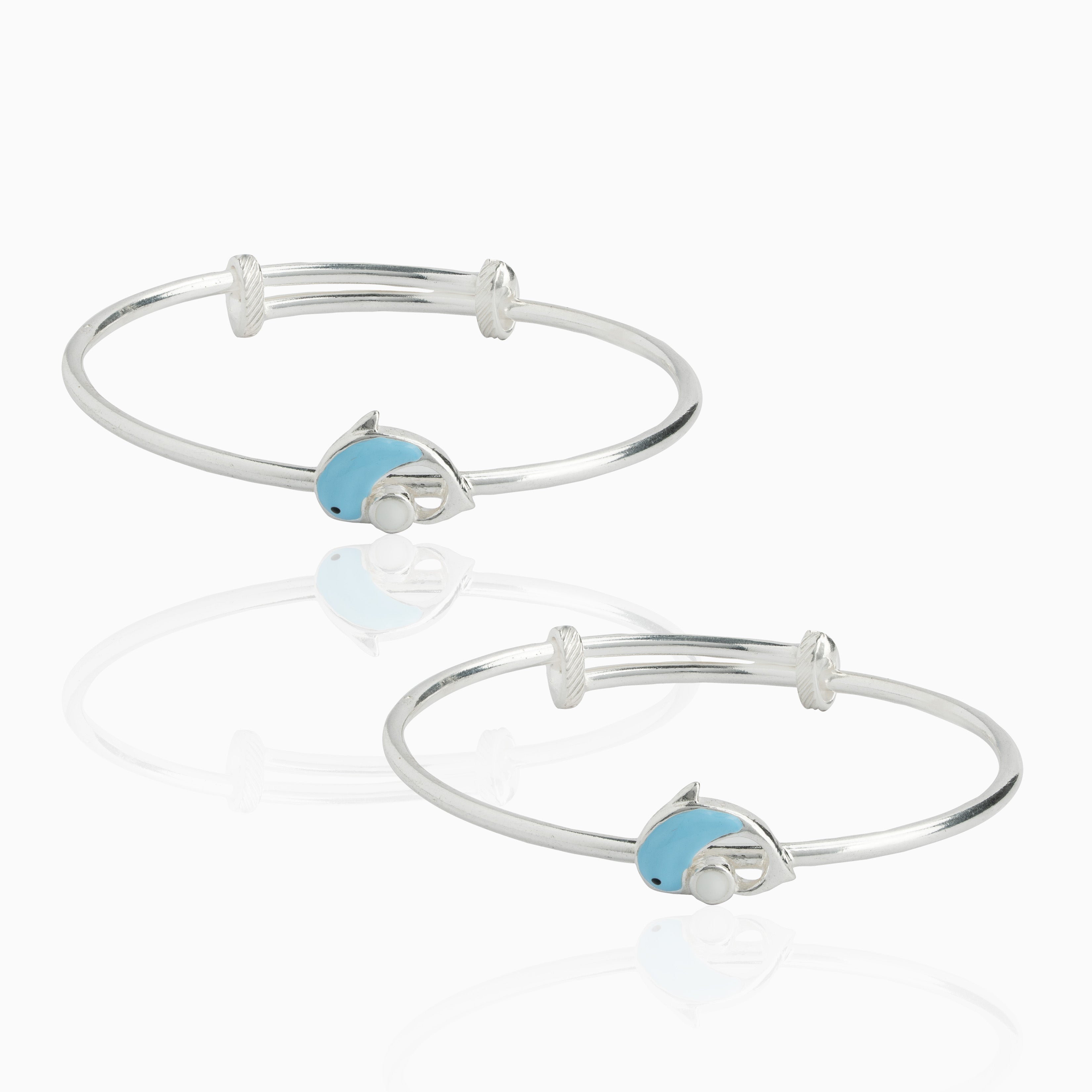Adjustable dolphin design silver baby bangle