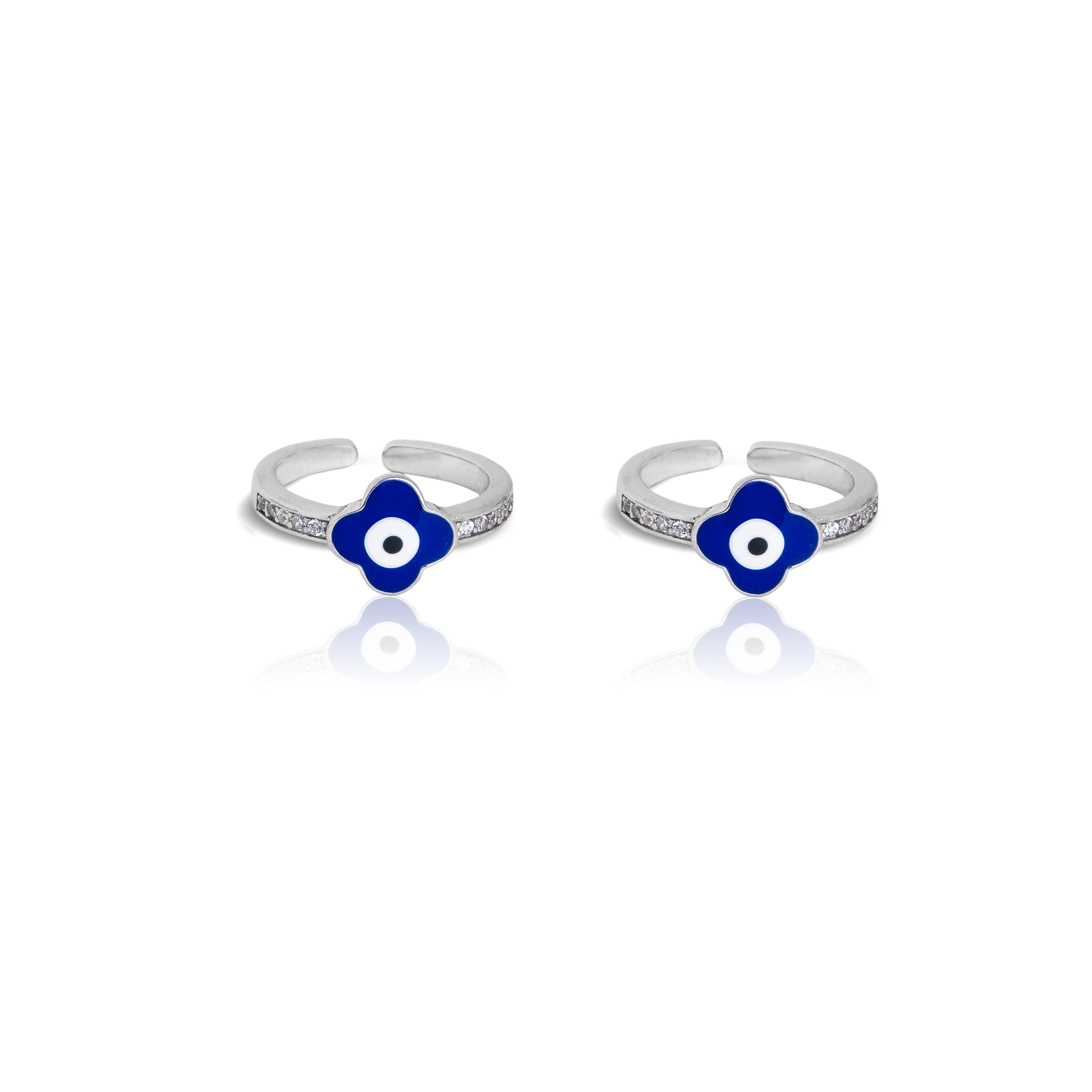 Adjustable evil eye clover toe ring
