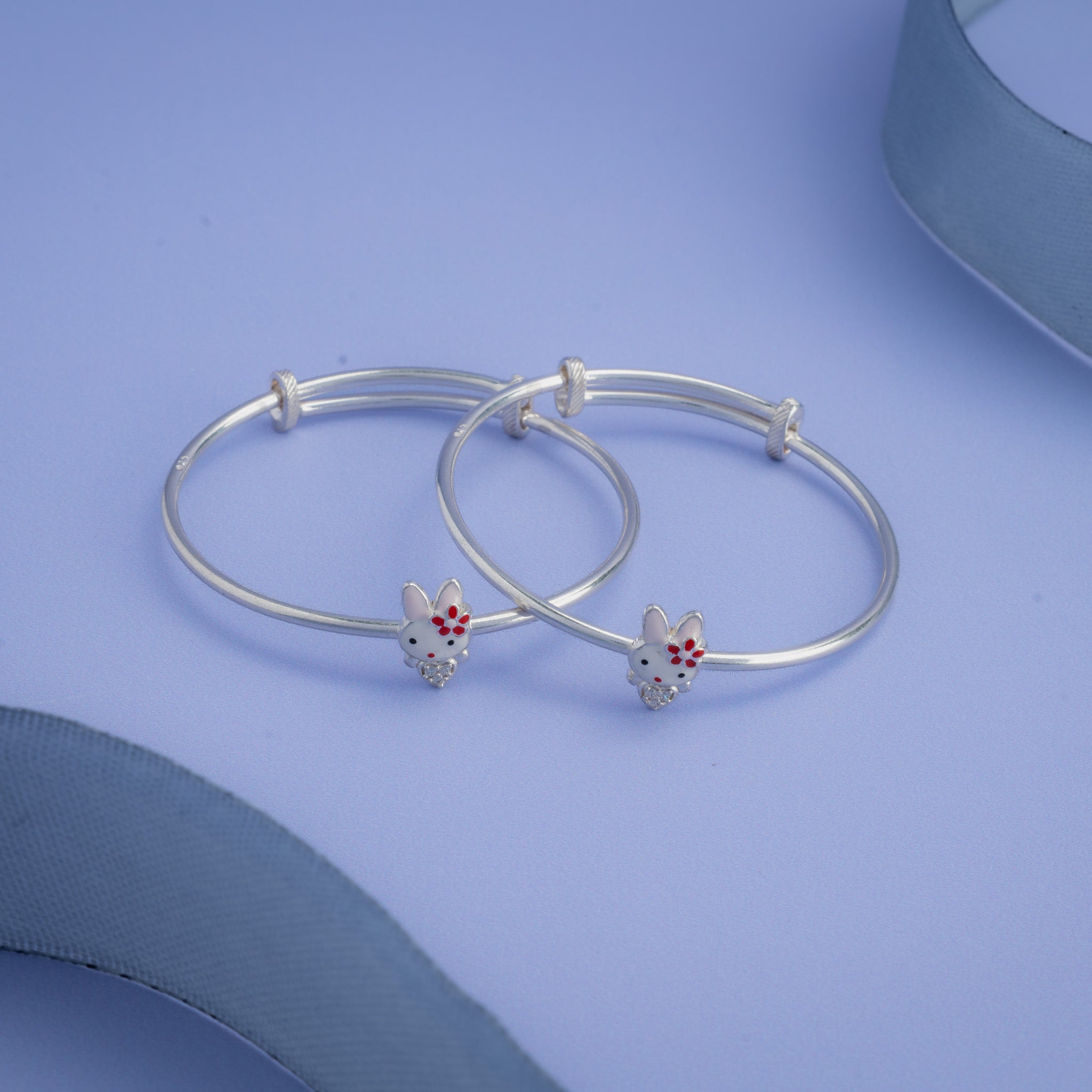 Adjustable silver baby anklet with bunny motif