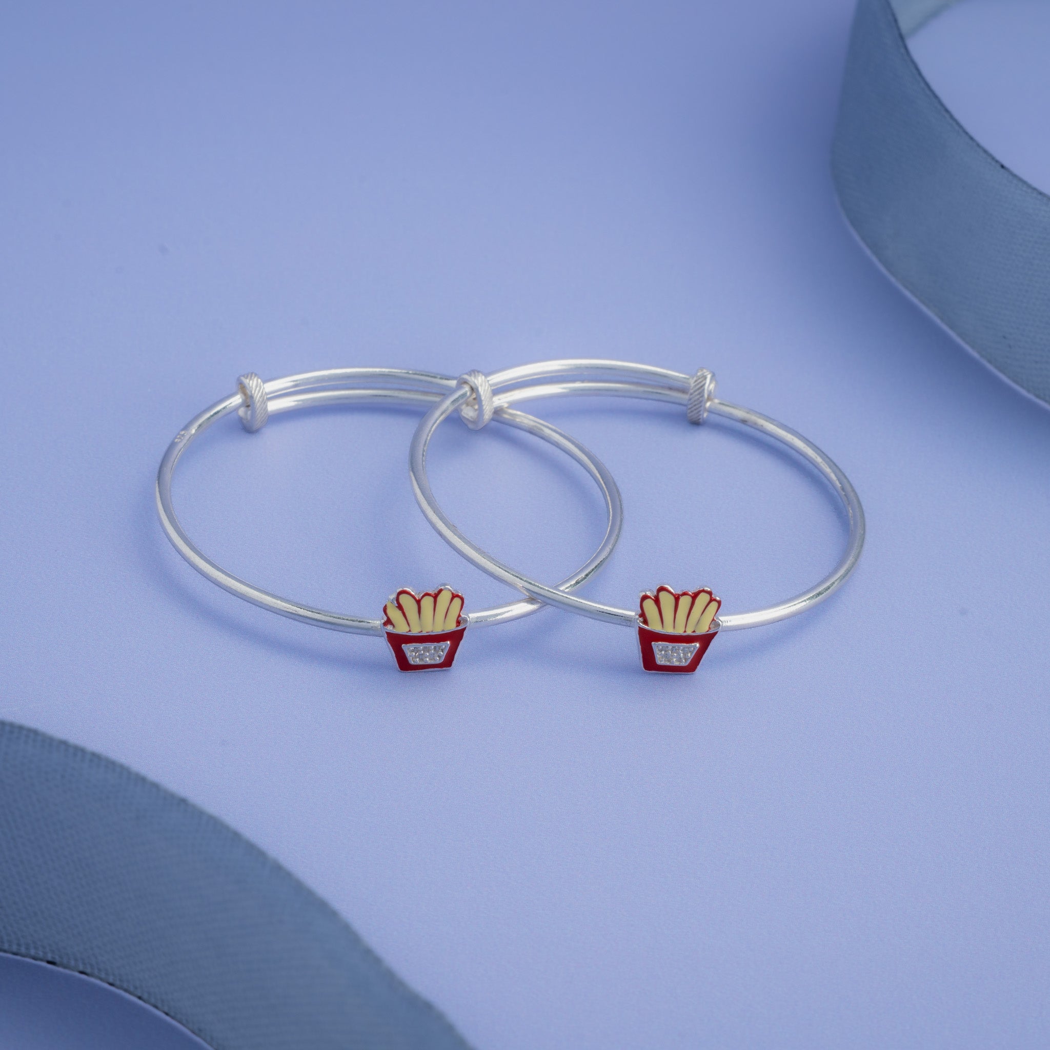 Adjustable silver baby anklet with enamel detailing