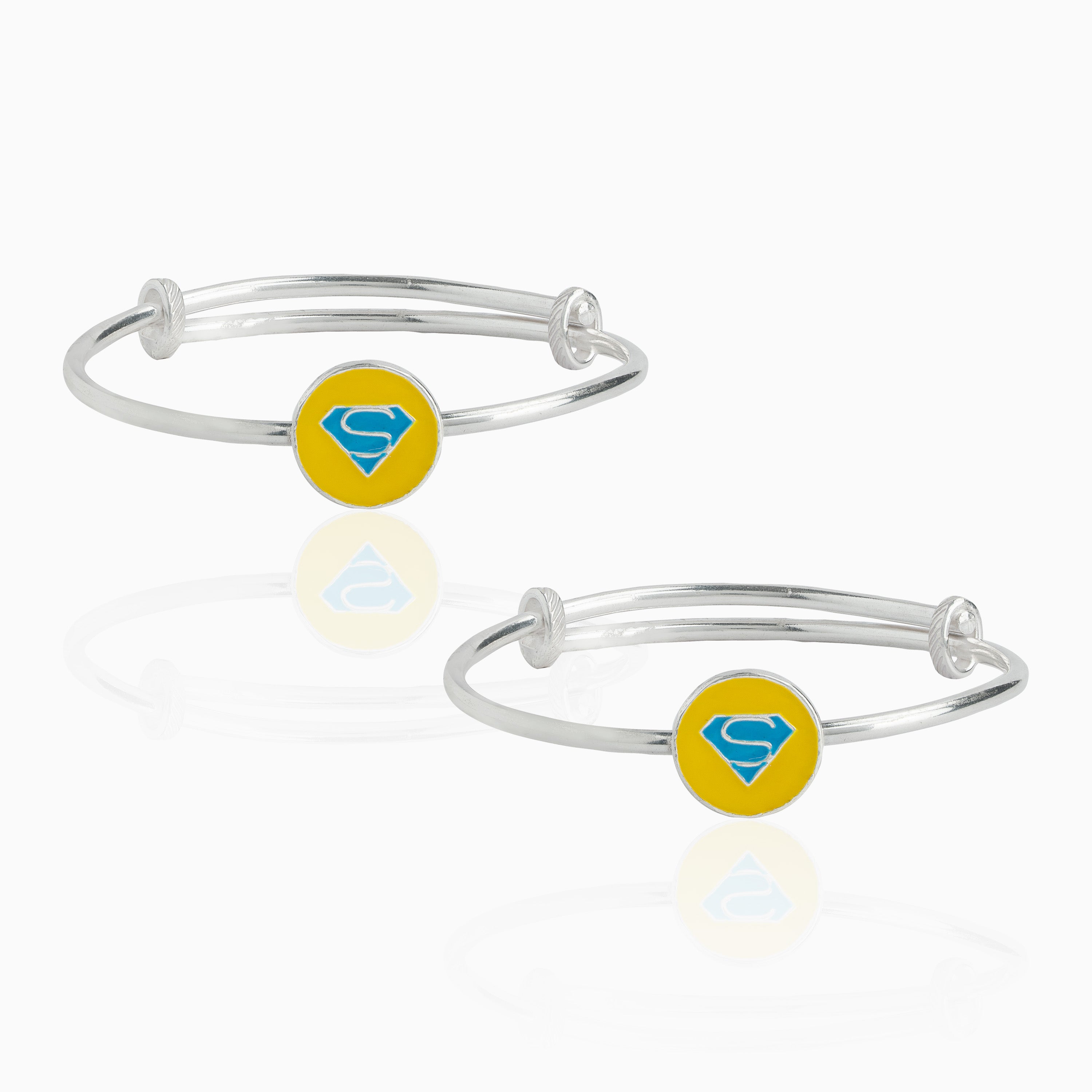 Adjustable silver baby bangle superhero motif