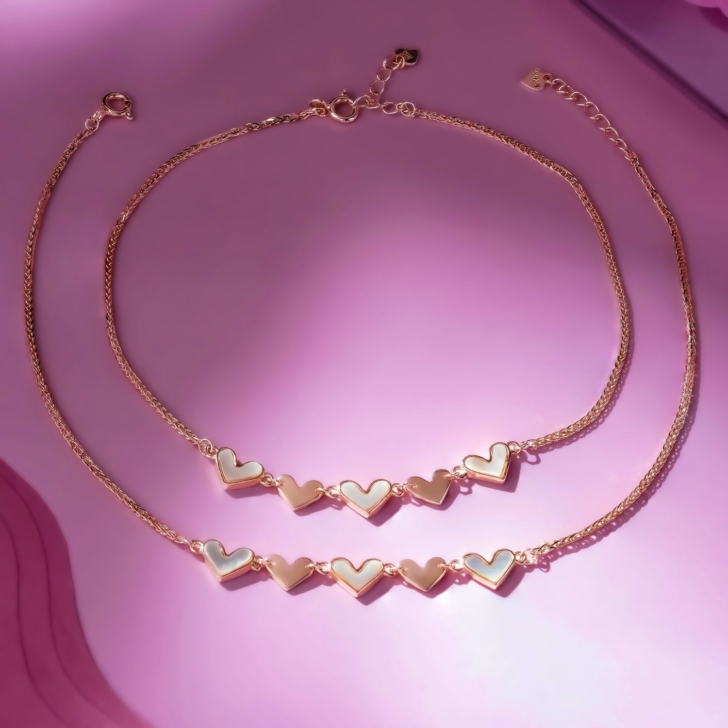 Silver charm anklet with heart and star pendants