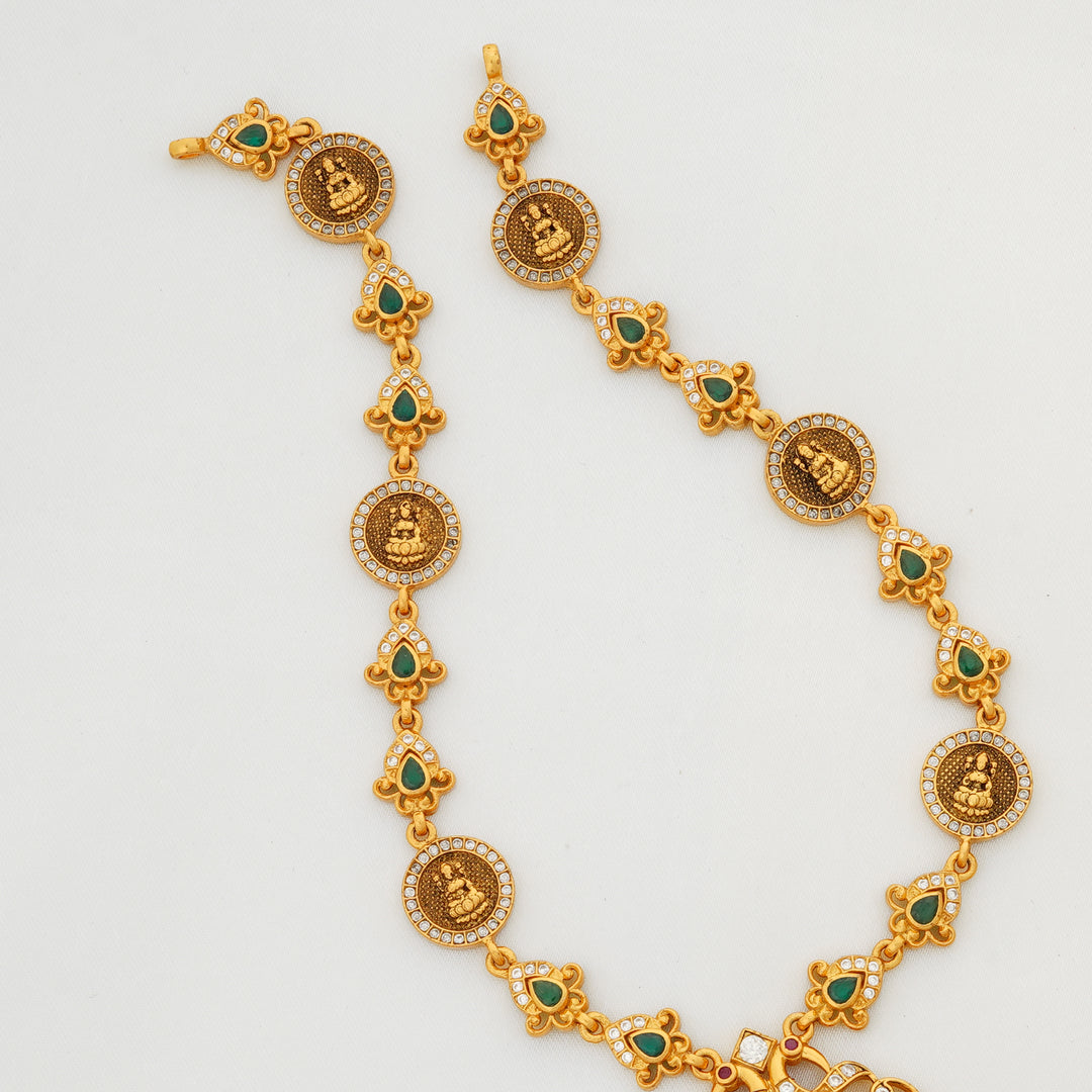 Annam Pendant Necklace with Green Stones and CZ Detailing