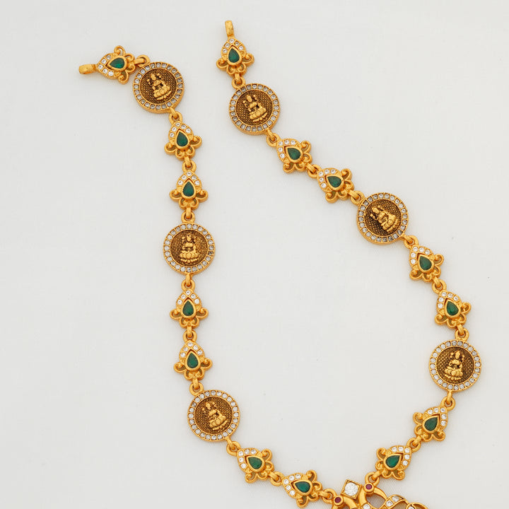 Annam Pendant Necklace with Green Stones and CZ Detailing