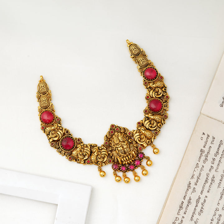 Annam nakash antique short necklace with ruby stones
