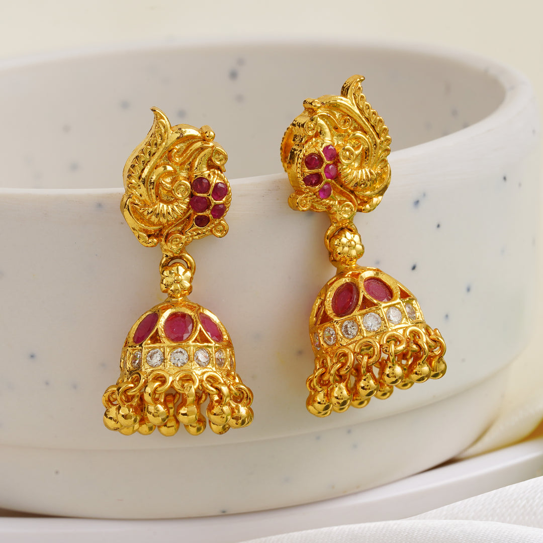 Annam ruby jimikki earrings in antique gold