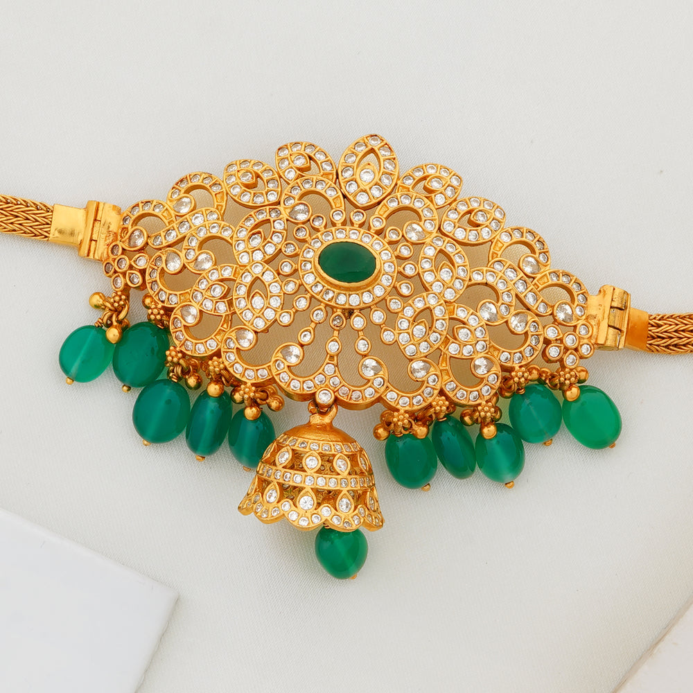 Antique 24k Gold-Plated Choker with White Stones – Bridal Jewellery