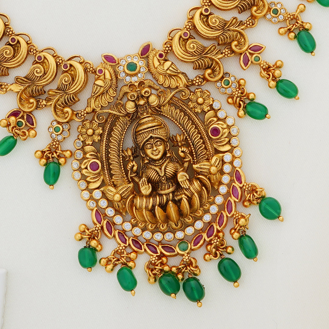 Antique Bridal Necklace with Lakshmi Pendant and Ruby Accents