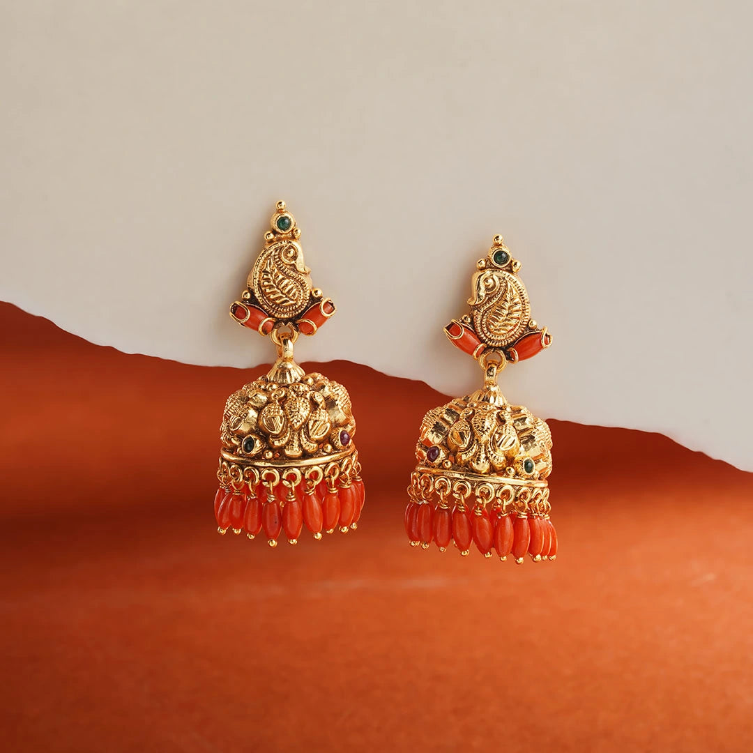 Antique Coral Jhumka Earrings Ishna