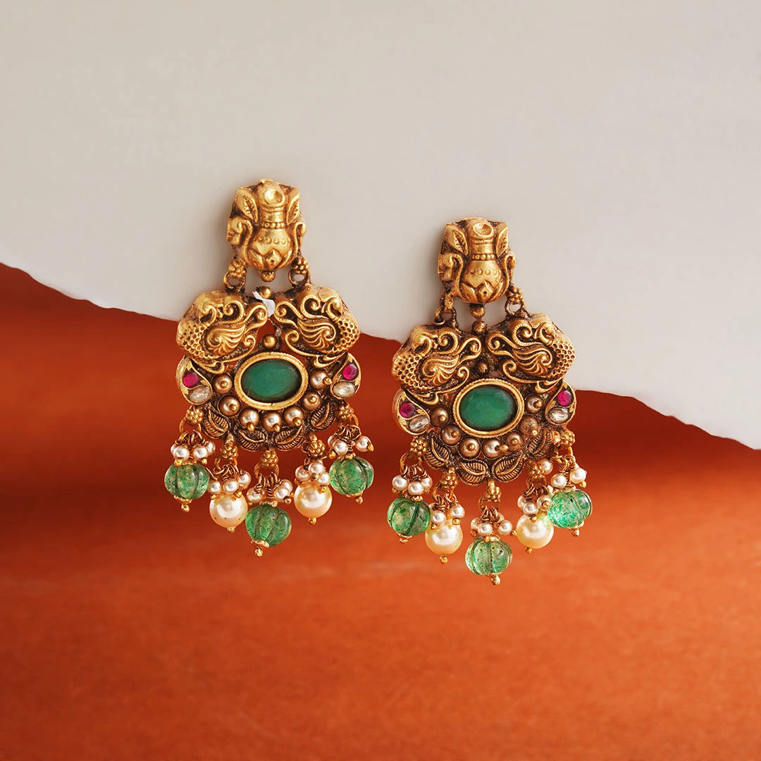 Antique Emerald Temple Earrings Ishna