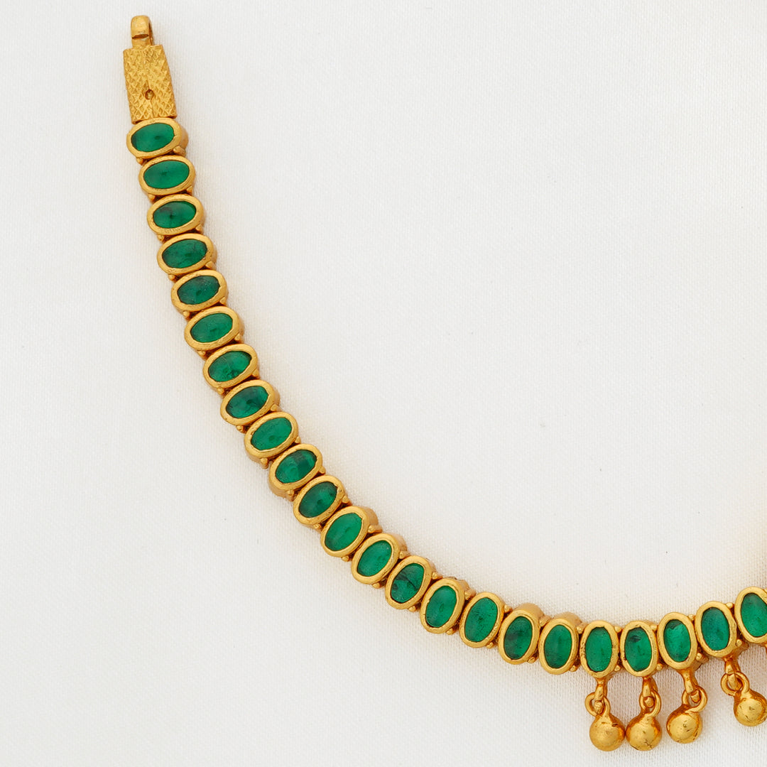 Antique Finish Necklace with Emerald and Ruby Oval Stones