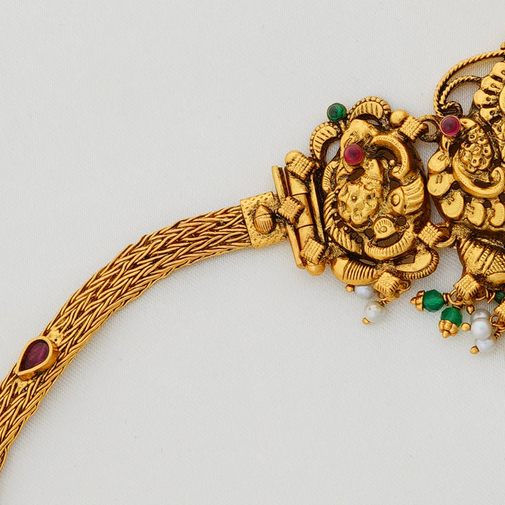 Antique Gold-Plated Choker with Lakshmi Idol and Ruby Stones