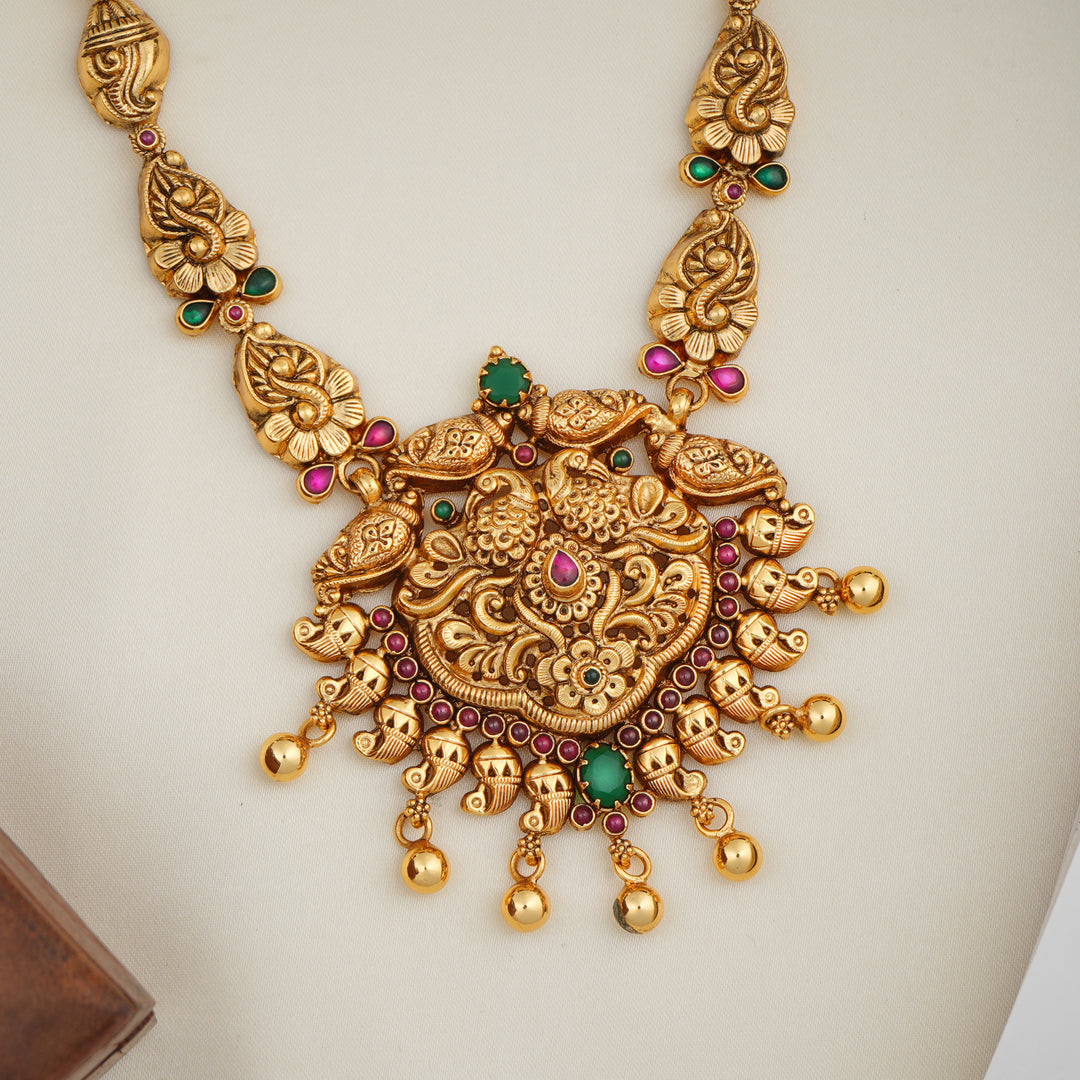 Antique Gold Bridal Haram with Peacock Design