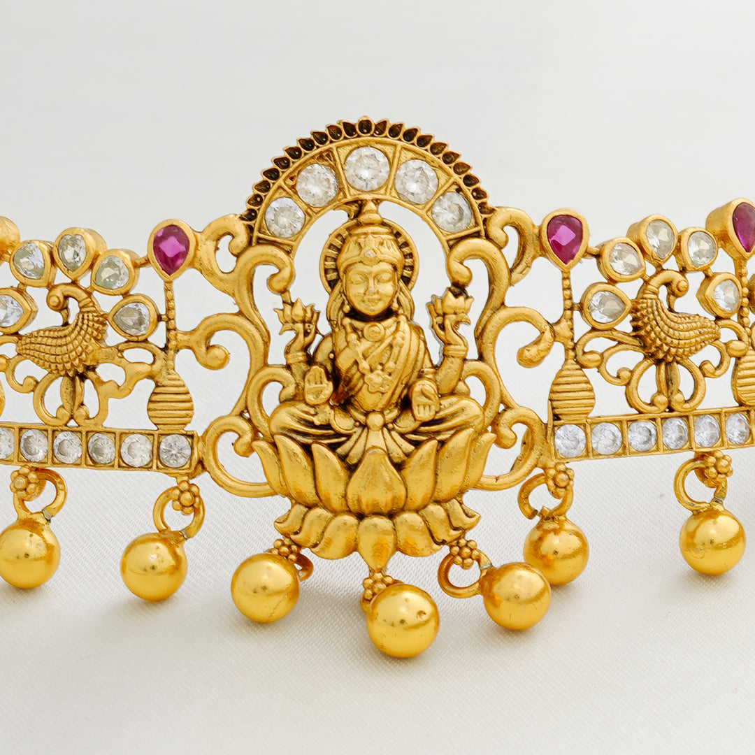 Antique Gold Choker with Lakshmi and Ruby Stones