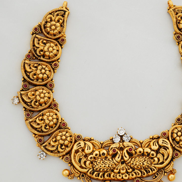 Antique Gold Mango Motif Necklace with Stone Detailing
