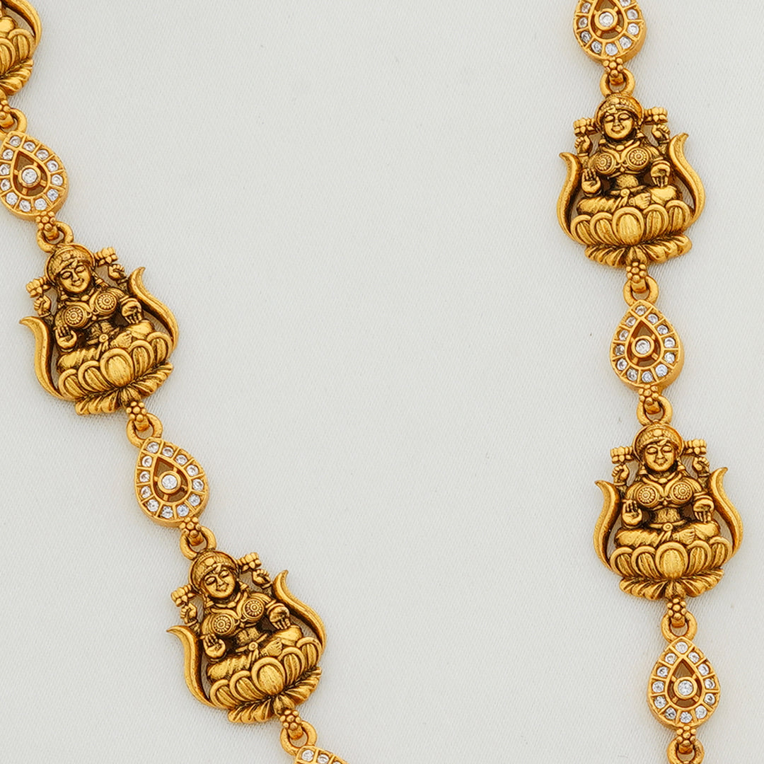 Antique Gold Necklace with Lakshmi Idols and  Pearls