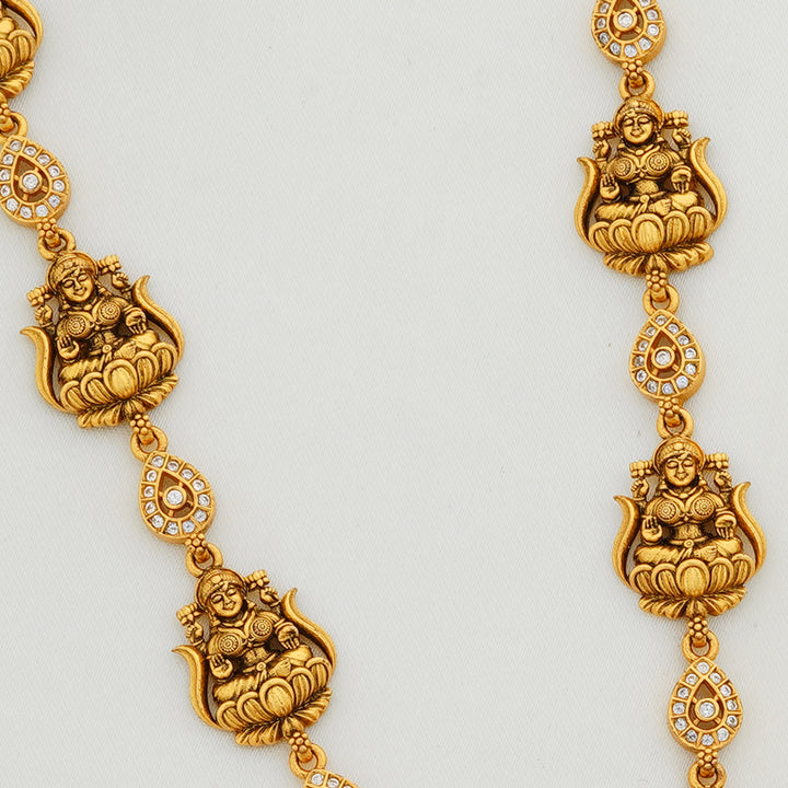 Antique Gold Necklace with Lakshmi Idols and  Pearls