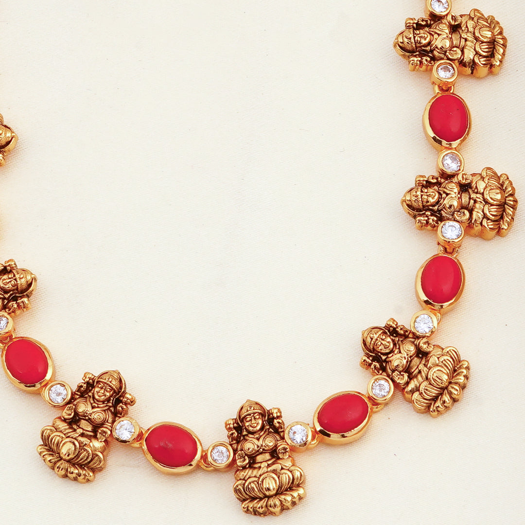 Antique Gold Necklace with Lakshmi Motif and Studs