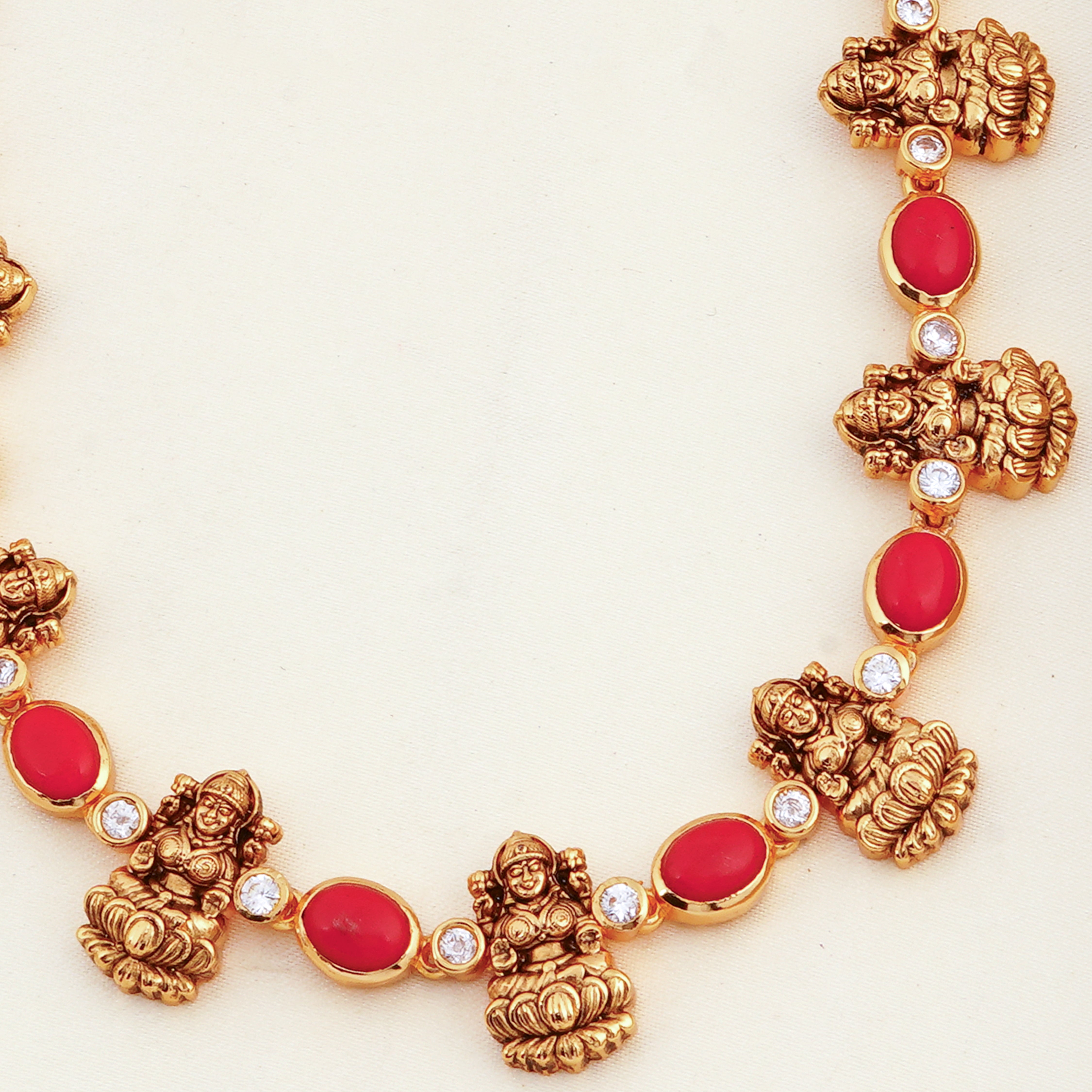 Antique Gold Necklace with Lakshmi Motif and Studs
