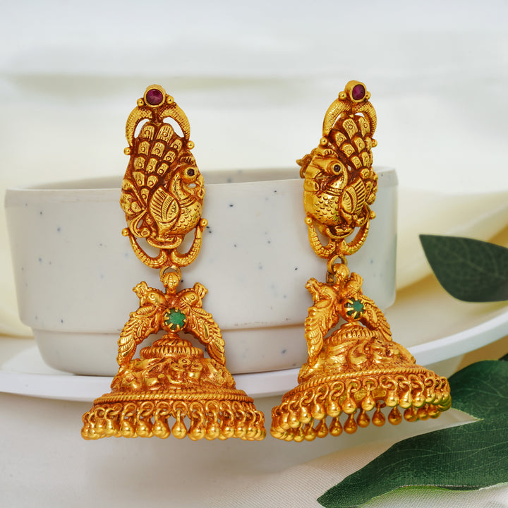 Antique Gold Peacock Jimikki Earrings