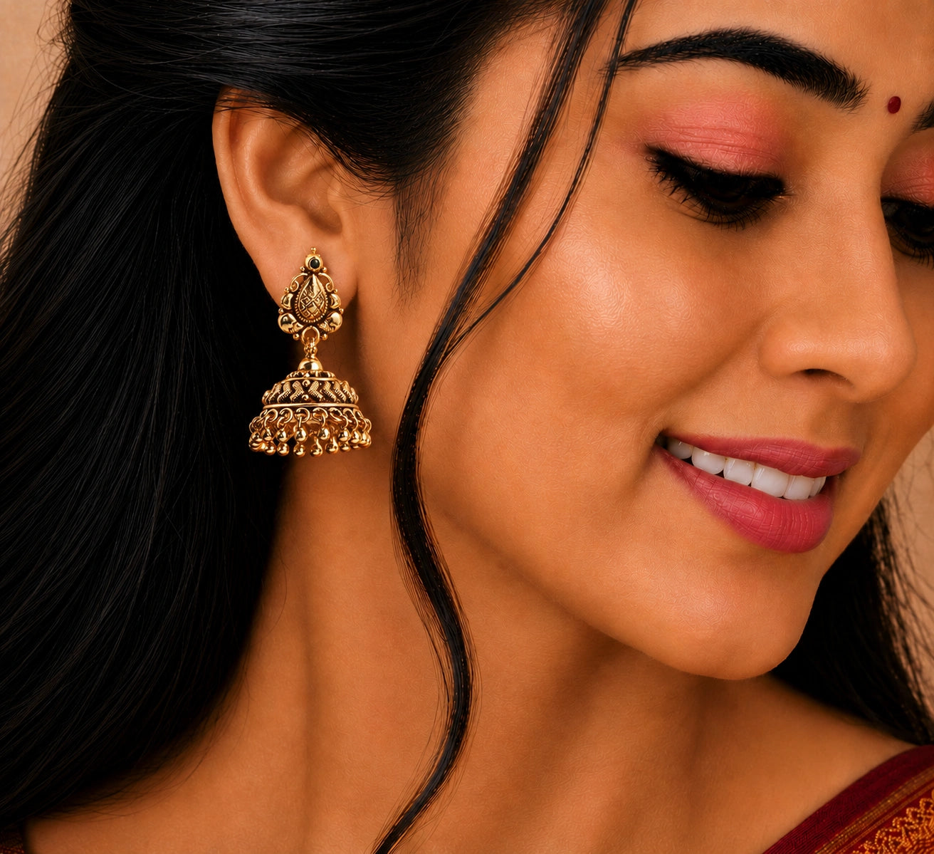 Antique Jhumka Earrings in Gold Plated Silver Ishna