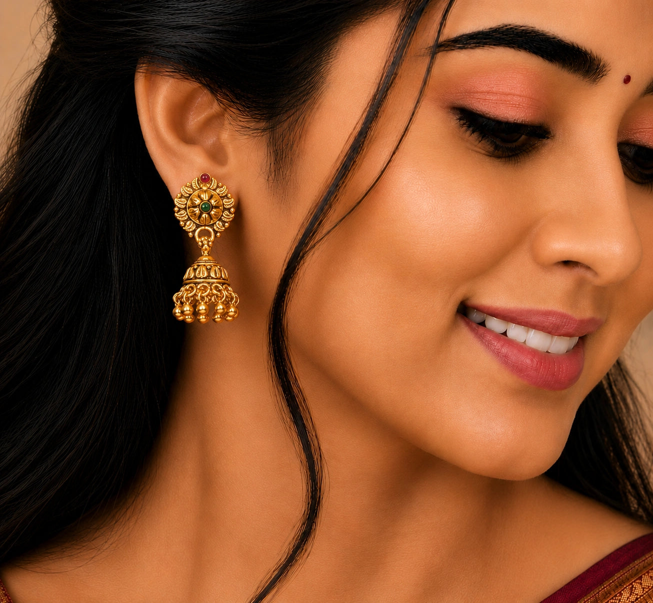 Antique Kemp Jhumka Earrings in Gold Plated Silver Ishna
