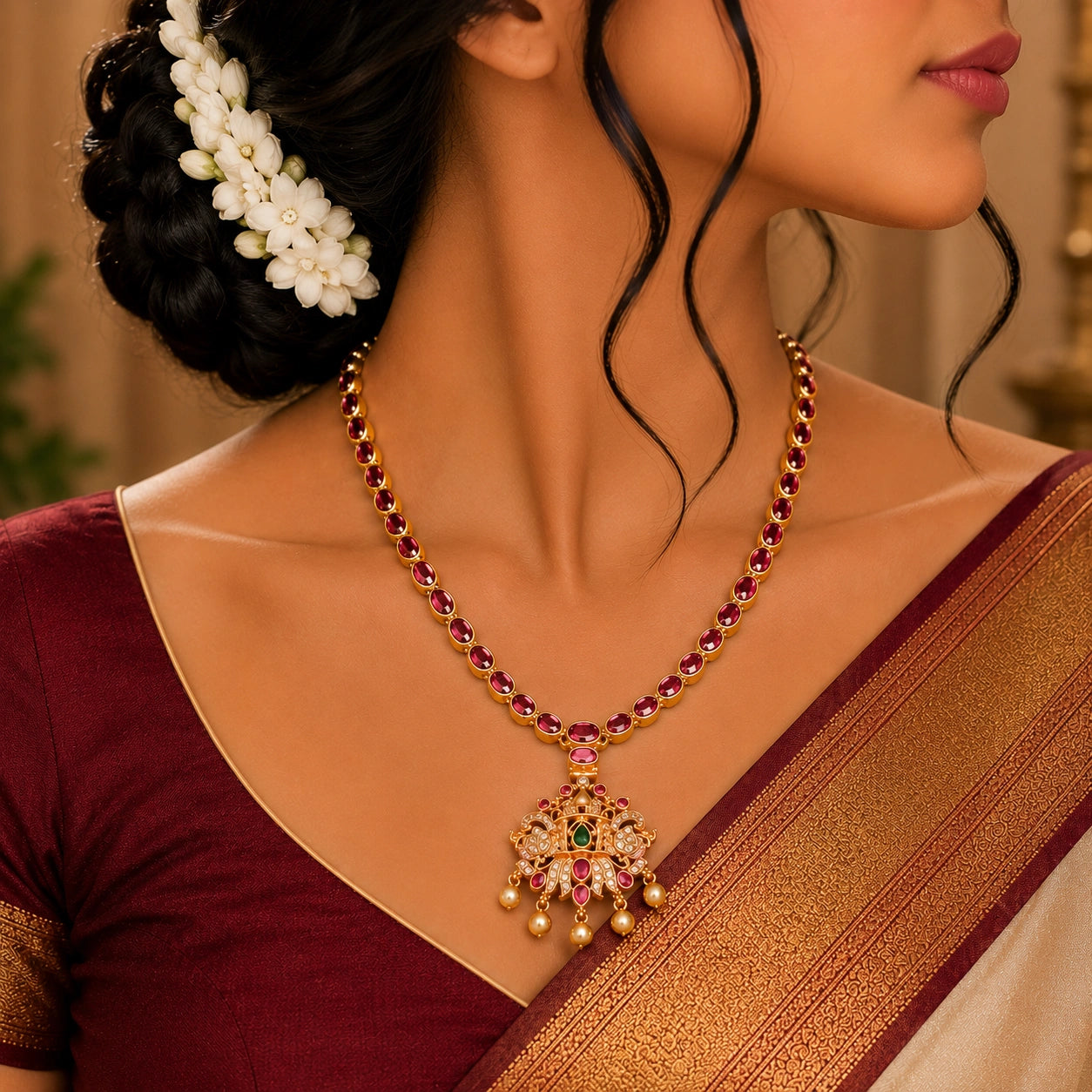 Antique Kemp Stone Necklace in Gold Plated Silver Ishna