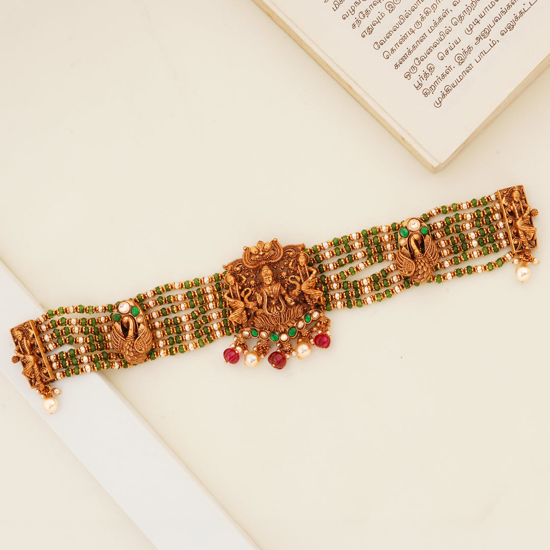 Antique Lakshmi and Annam Beads Work Choker Design