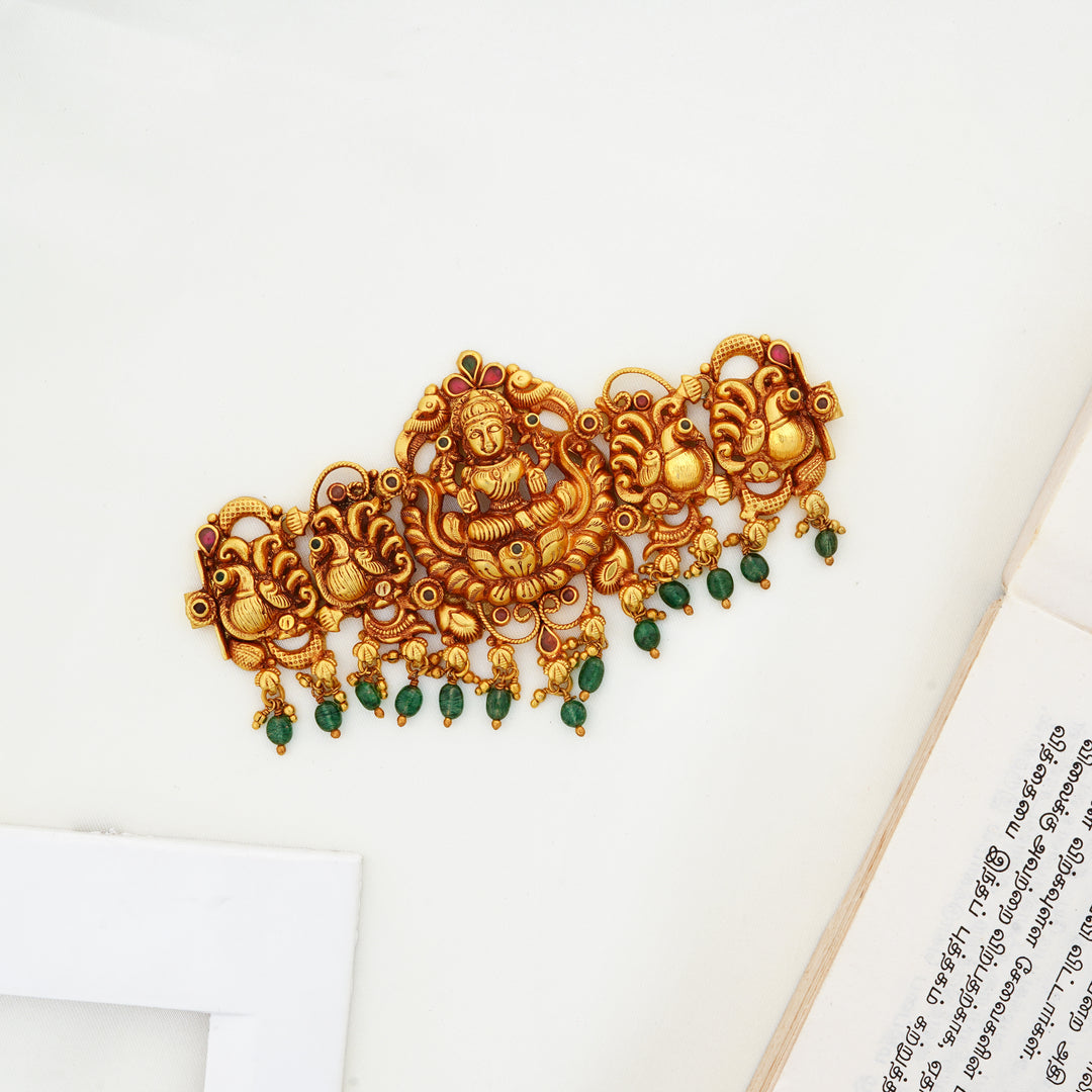 Antique Lakshmi temple choker with emerald beads