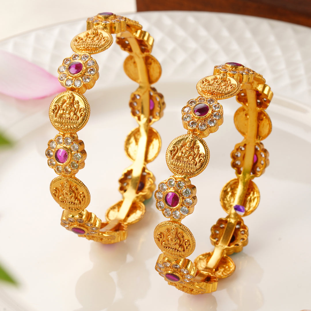 Antique Lakshmi temple jewellery bangles with ruby & Swarovski stones