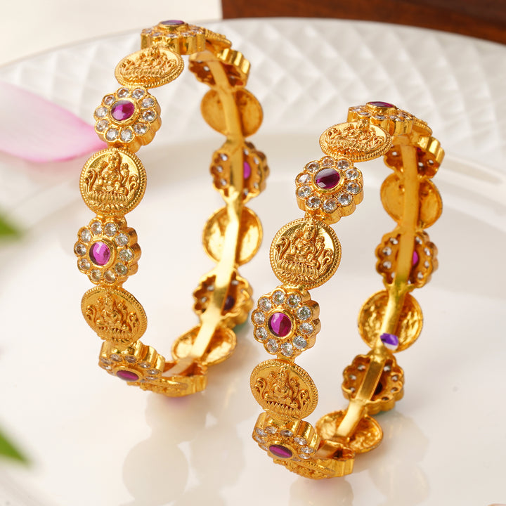 Antique Lakshmi temple jewellery bangles with ruby & Swarovski stones