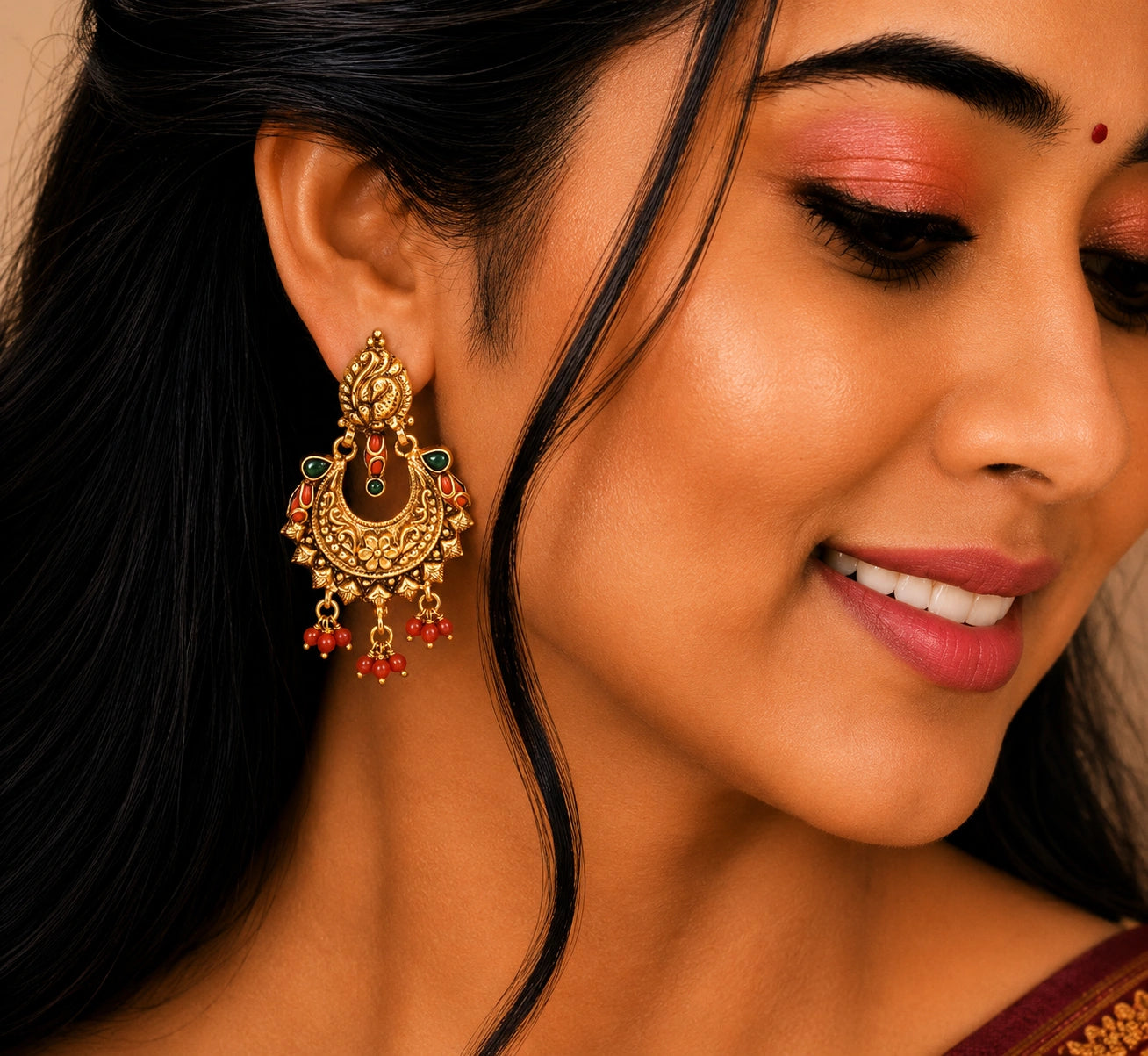 Antique Peacock Earrings in Gold Plated Silver Ishna