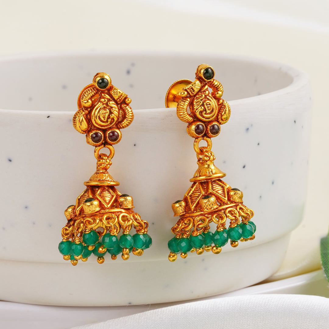 Antique emerald jimikki earrings with temple design