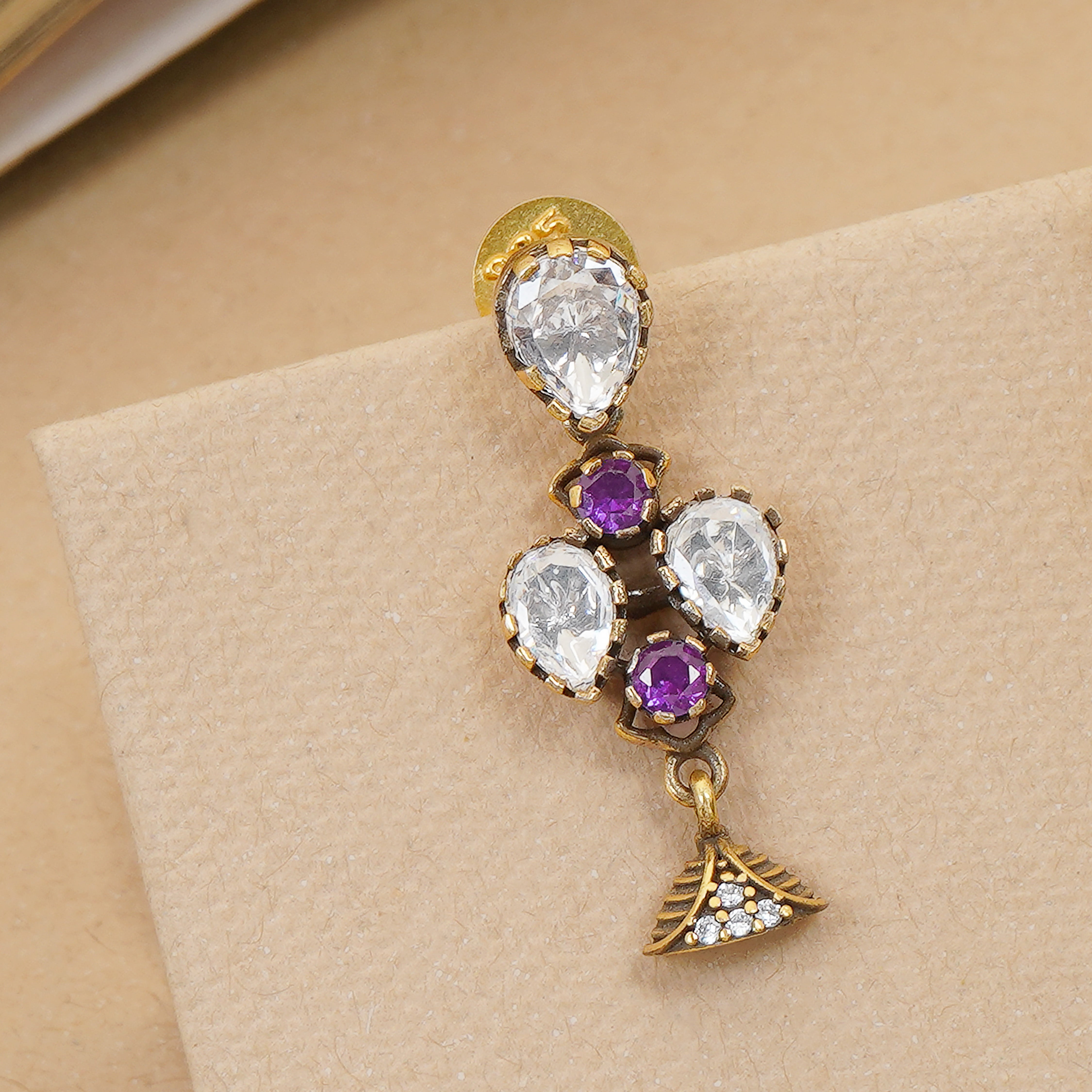 Antique finish ruby moissanite earrings